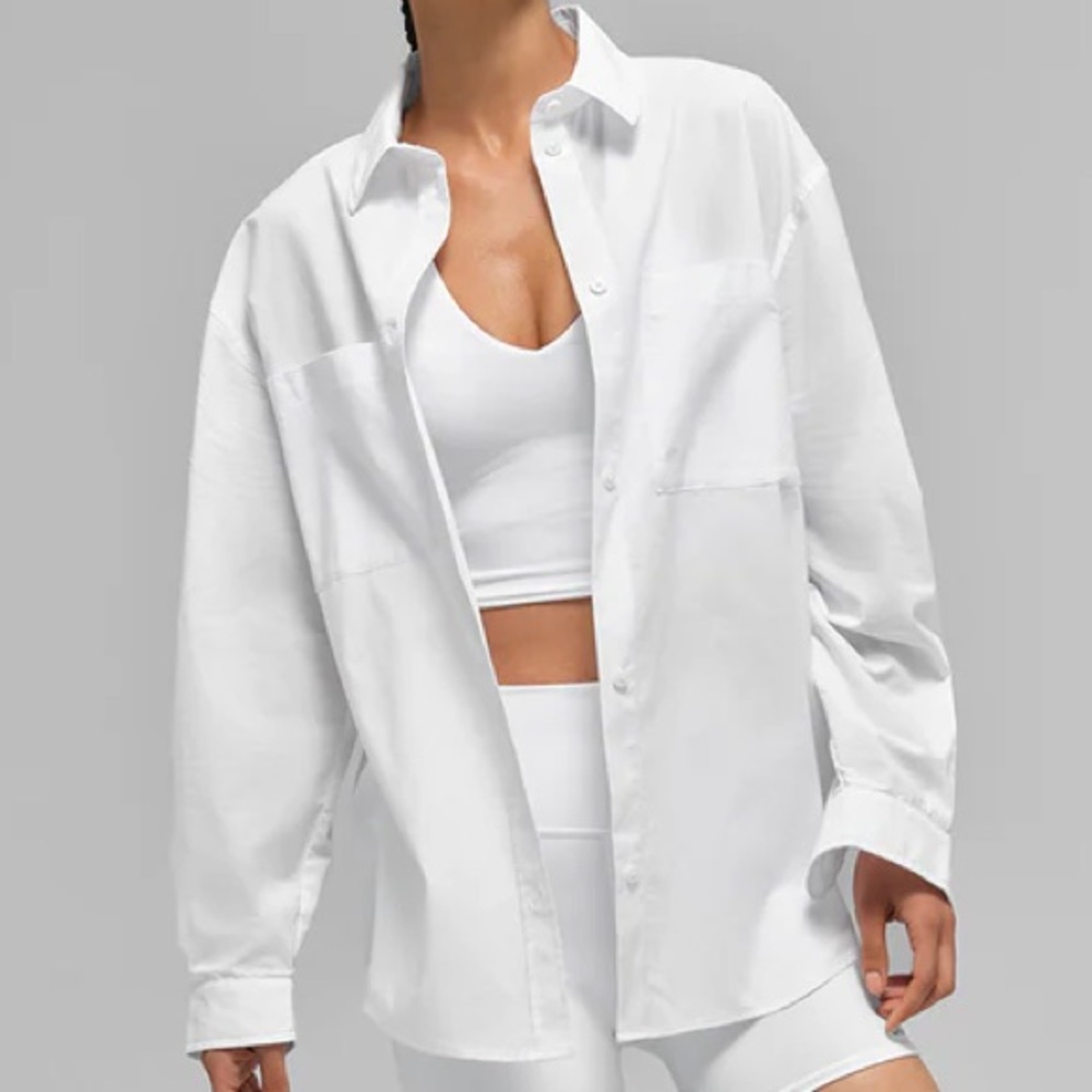 Alo Yoga Cotton Real Deal Button Up Long Sleeve White S